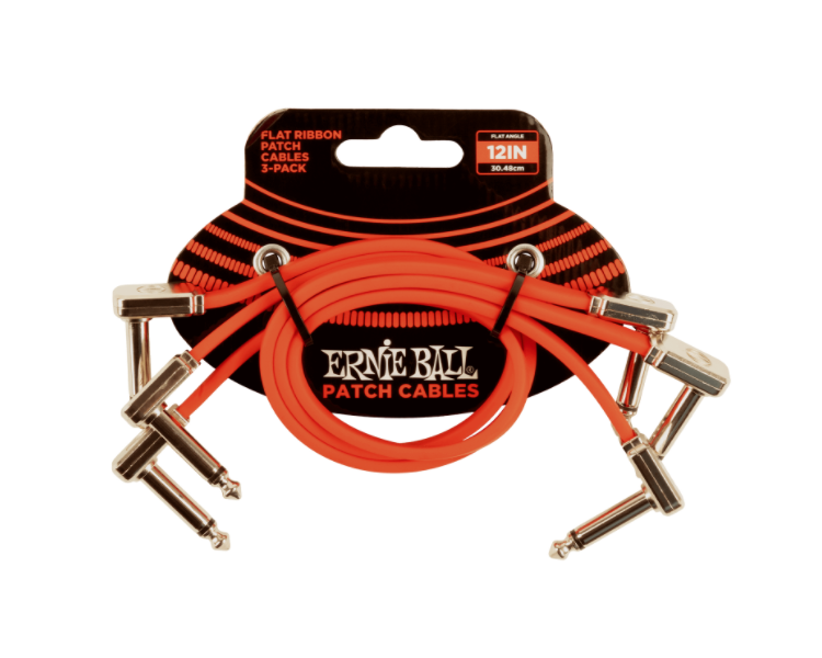 ERNIE BALL 6403 FLAT 30 CM RIBBON PATCH CABLE 3-PACK ANGLE/ANGLE - RED