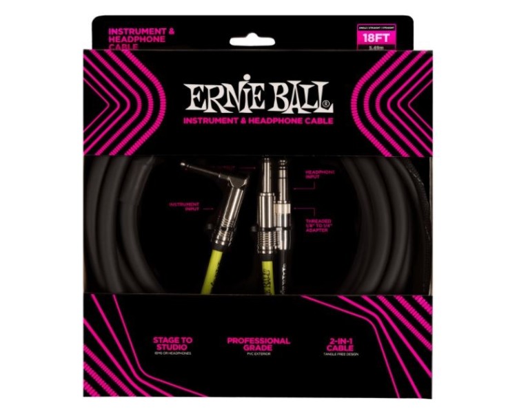 ERNIE BALL 6411 2 EN 1 - 18FT INSTRUMENT AND HEADPHONE CABLE